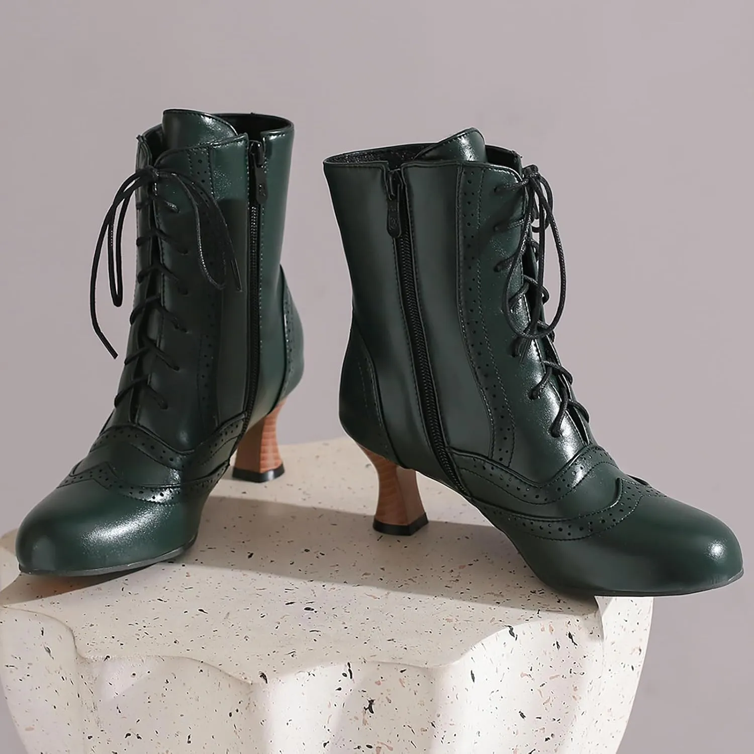 Victorian Boots for Women Vintage Lace Up Ankle Boots Costume Goth Booties Halloween Witch Stuff Cuban Heel Granny Boots