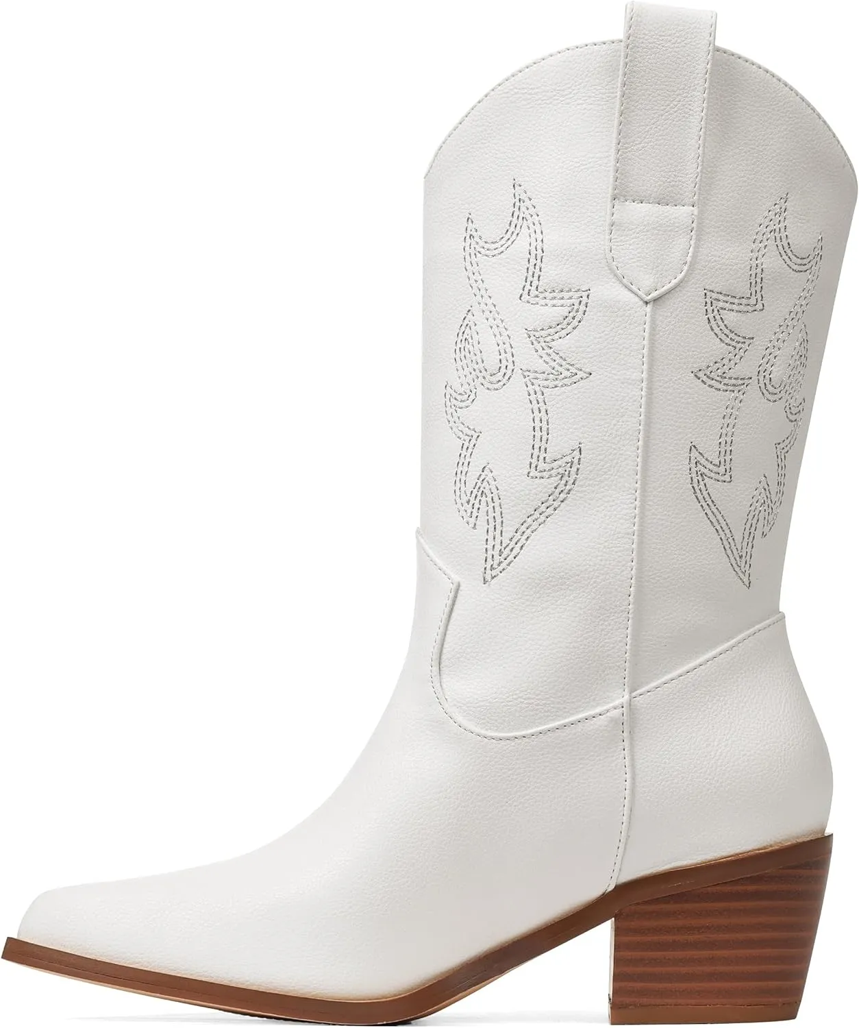 VIMISAOI Womens Cowboy Boots Comfortable Retro Pull On Pointed Toe Wide Calf Long Tall Block Chunky Heel Embroidered Western Cowgirl Mid Calf Boots