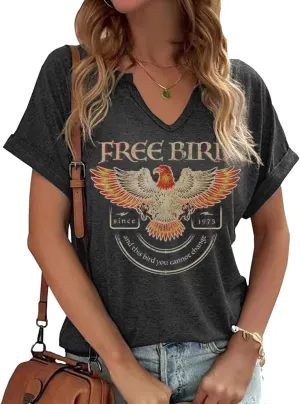 Vintage Rock Band T Shirt for Women Fashion Musical Tees Casual Sexy Notched V-Neck T Shirts Country Music Short Sleeve Tees…