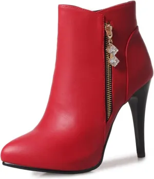 VOKLIN Women's Fashion Pointed Toe Stilettos High Heel Ankle Boots Side Zipper Elegant Dressy Short Booties