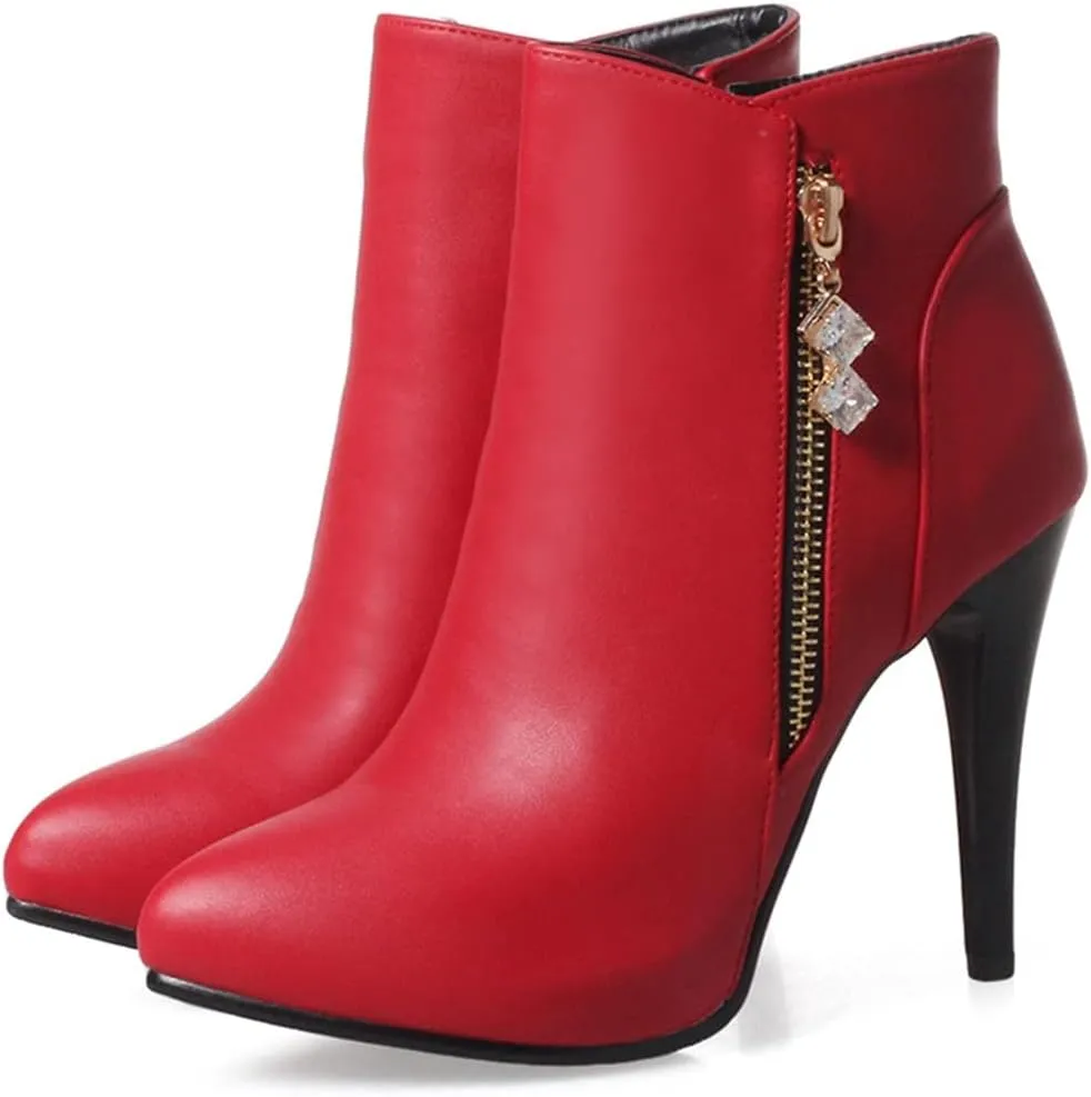 VOKLIN Women's Fashion Pointed Toe Stilettos High Heel Ankle Boots Side Zipper Elegant Dressy Short Booties