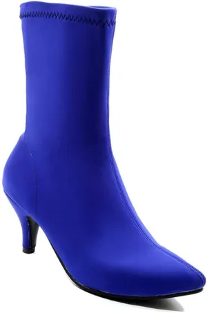 VOKLIN Women's Pointed Toe Stretch Ankle Boots Fashion Pull On Comfy Kitten Low Heels Dressy Short Booties
