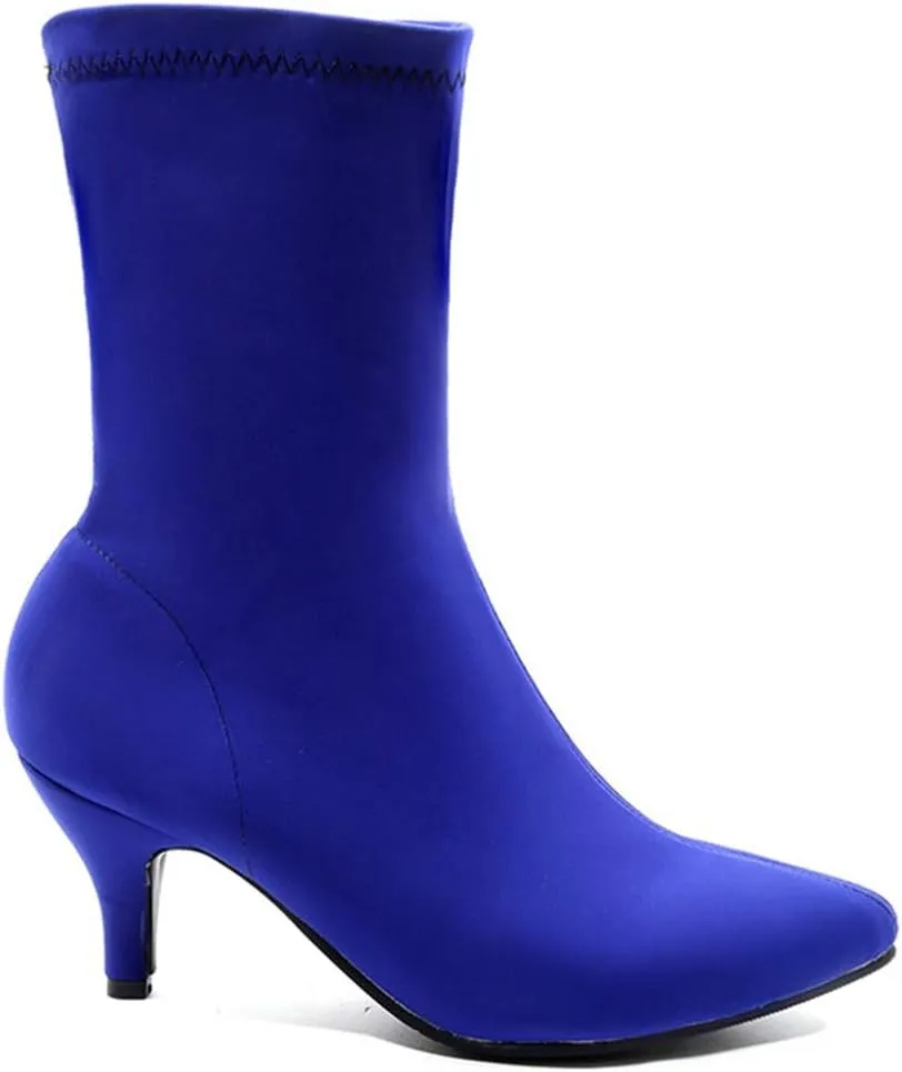 VOKLIN Women's Pointed Toe Stretch Ankle Boots Fashion Pull On Comfy Kitten Low Heels Dressy Short Booties