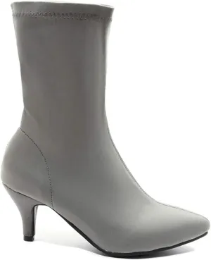 VOKLIN Women's Pointed Toe Stretch Ankle Boots Fashion Pull On Comfy Kitten Low Heels Dressy Short Booties