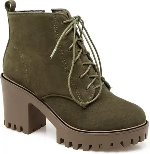 VOKLIN Women's Round Toe Platform Dressy Ankle Boots Lace Up Chunky Block High Heels Dressy Short Booties