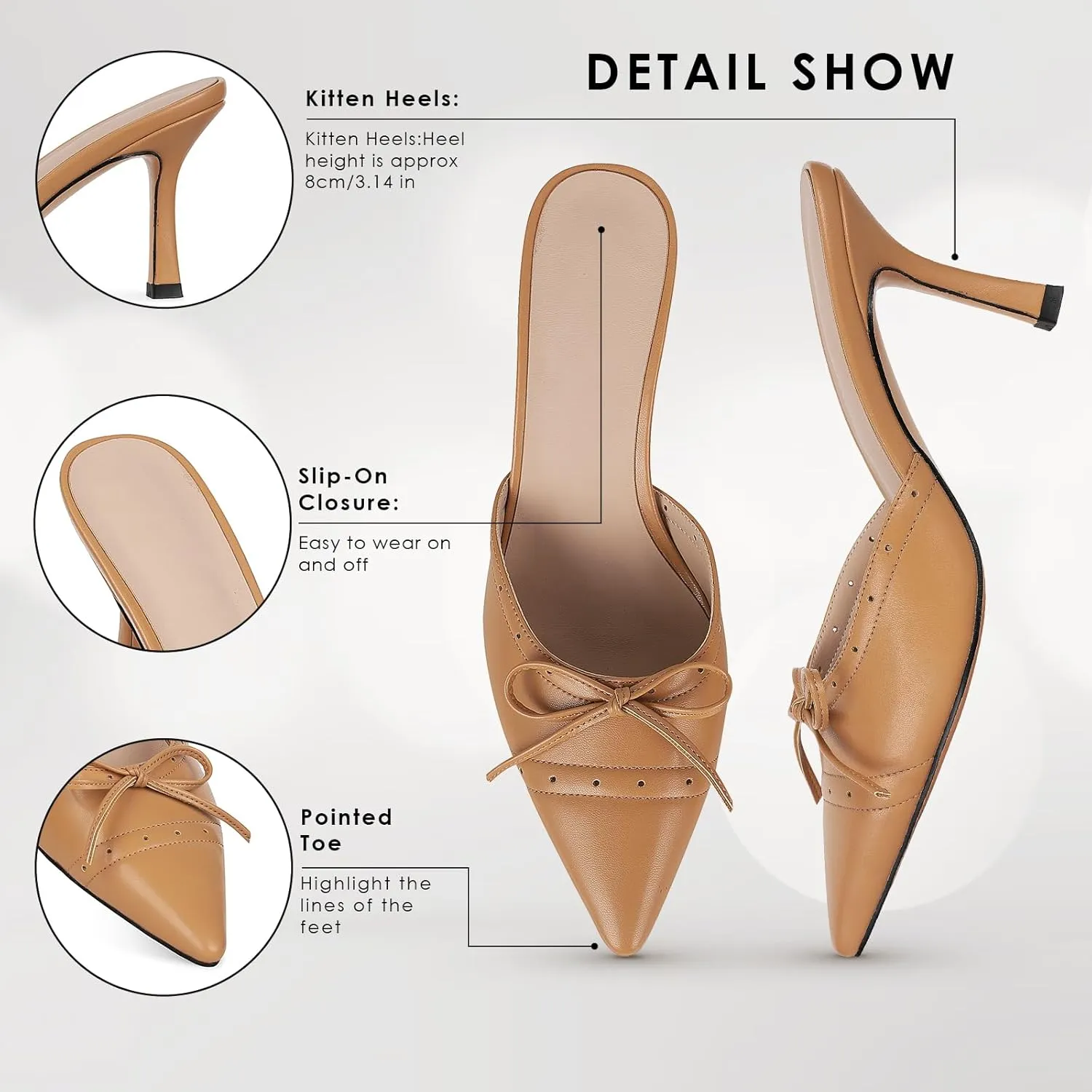 VOMIRA Kitten Heels Pointed Toe Heeled Sandals Backless Ankle Strap Stiletto High Heels Pumps Shoes Bridal Wedding Dress Sandals