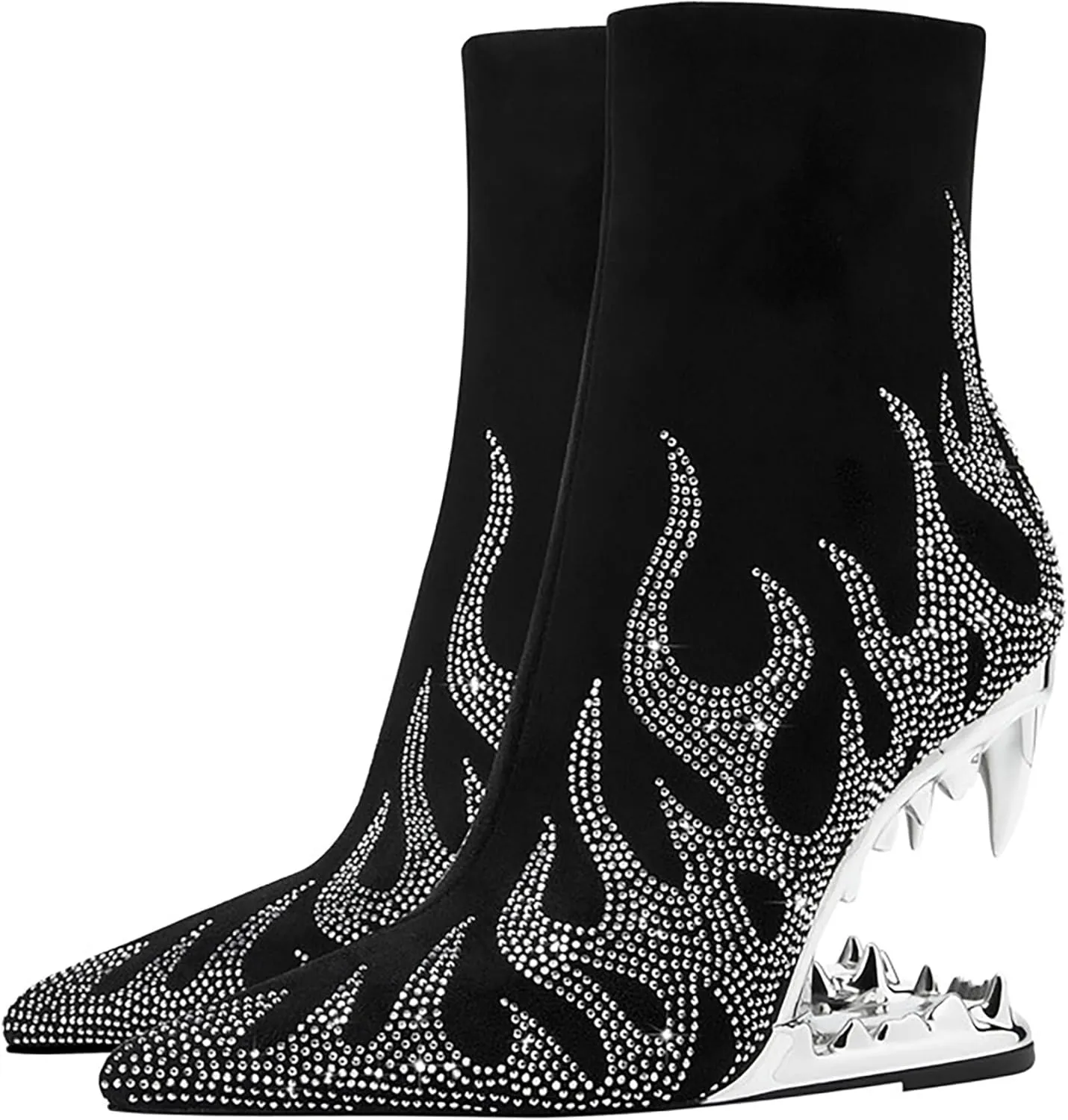 Wanliluxy Shark Teeth Ankle Boots Morso Boots Animal Pattern Boots Rhinestone Ankle Boots