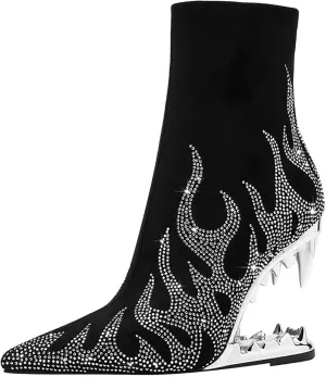 Wanliluxy Shark Teeth Ankle Boots Morso Boots Animal Pattern Boots Rhinestone Ankle Boots