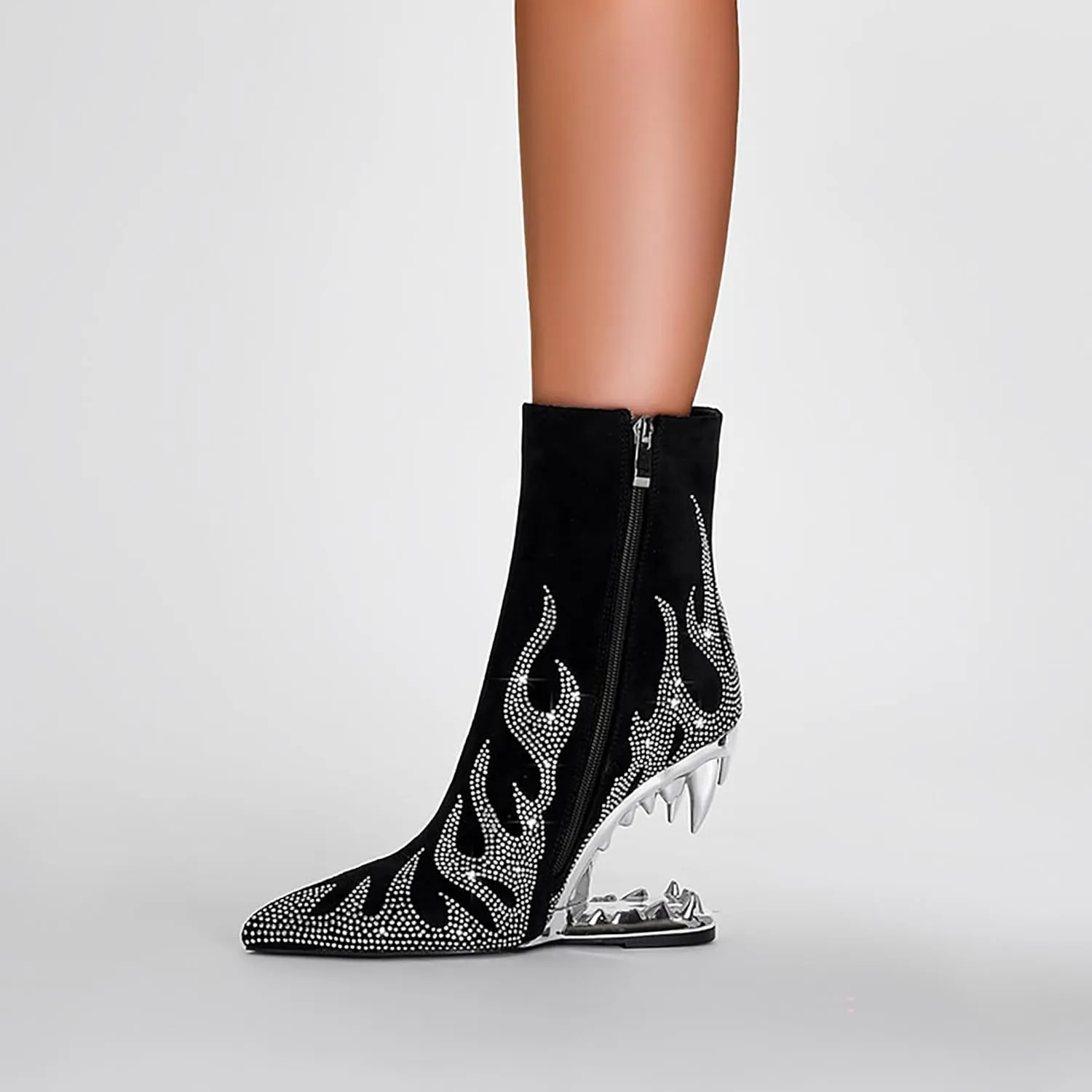 Wanliluxy Shark Teeth Ankle Boots Morso Boots Animal Pattern Boots Rhinestone Ankle Boots