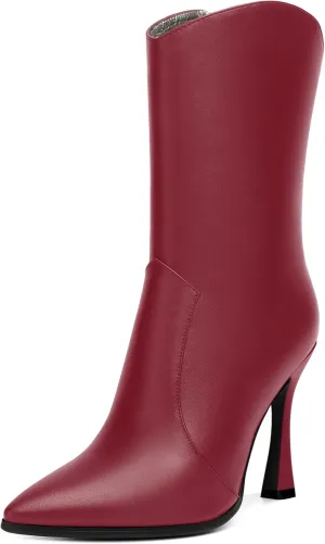 WAYDERNS Womens Business Pointed Toe Sexy Matte Zip Solid Spool High Heel Ankle High Boots 4 Inch