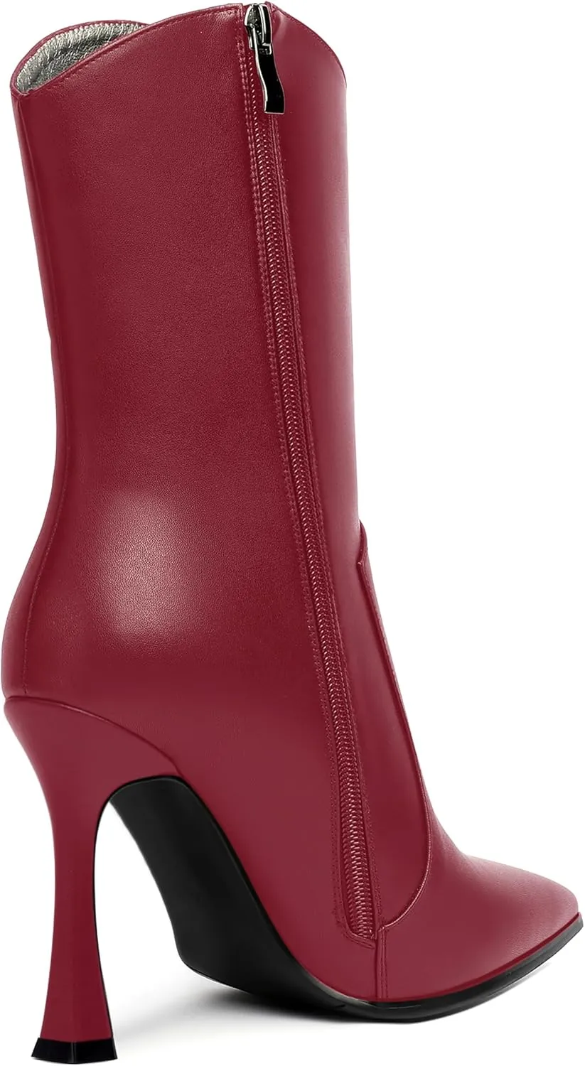 WAYDERNS Womens Business Pointed Toe Sexy Matte Zip Solid Spool High Heel Ankle High Boots 4 Inch