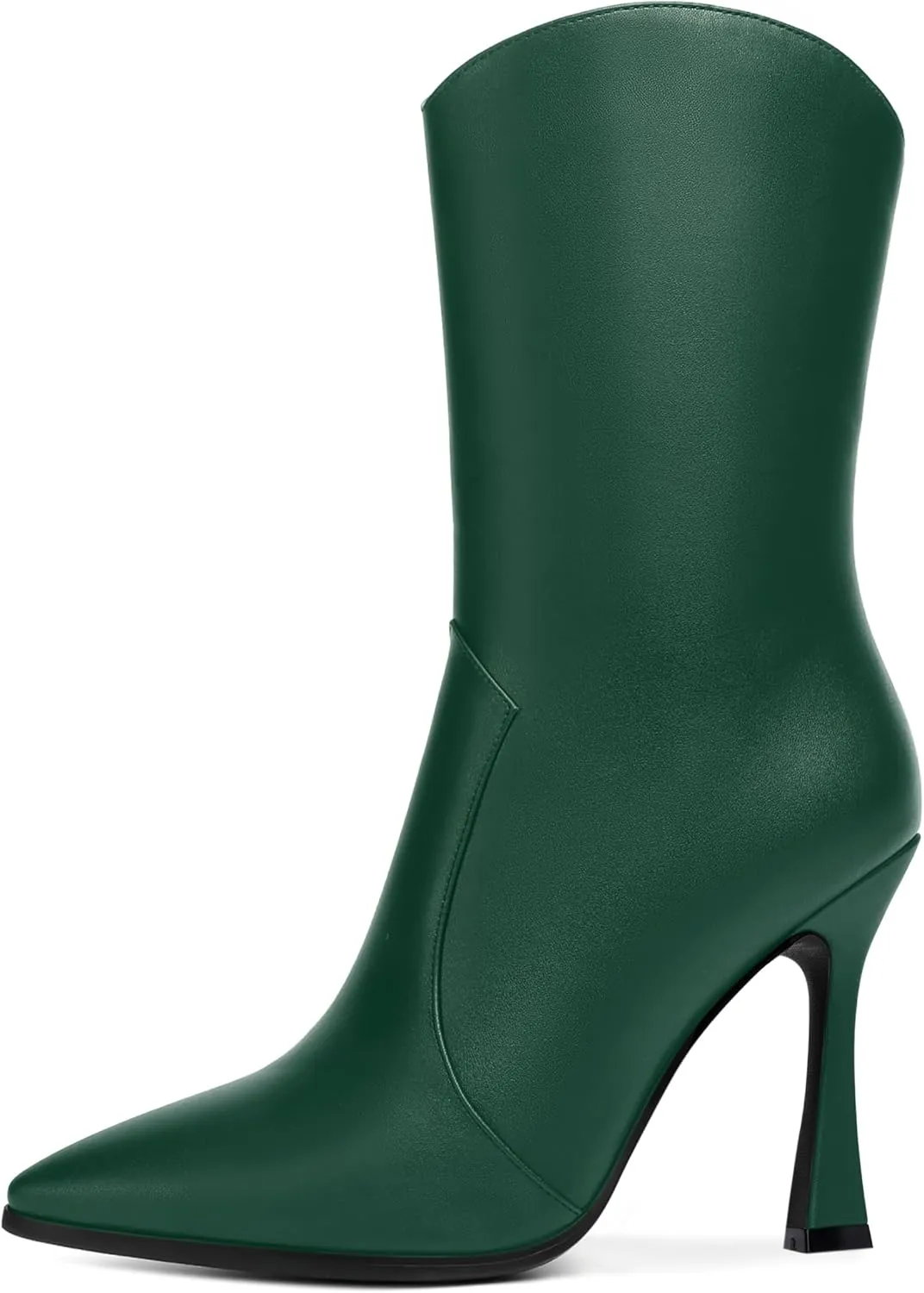 WAYDERNS Womens Business Pointed Toe Sexy Matte Zip Solid Spool High Heel Ankle High Boots 4 Inch