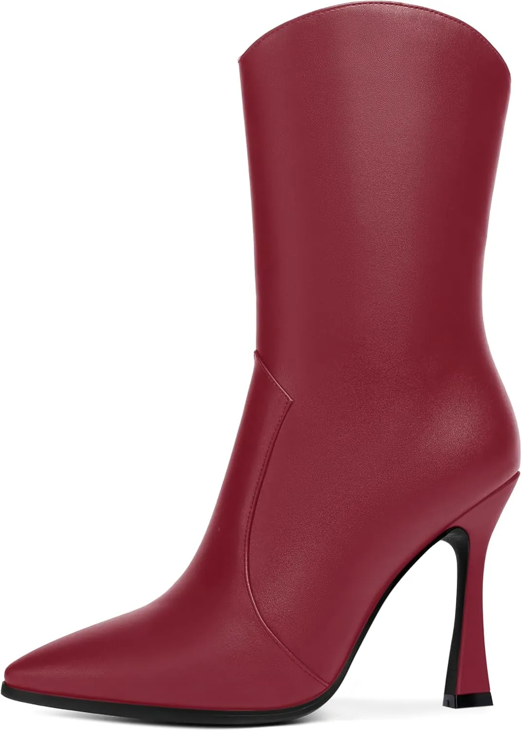 WAYDERNS Womens Business Pointed Toe Sexy Matte Zip Solid Spool High Heel Ankle High Boots 4 Inch