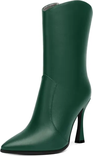 WAYDERNS Womens Business Pointed Toe Sexy Matte Zip Solid Spool High Heel Ankle High Boots 4 Inch
