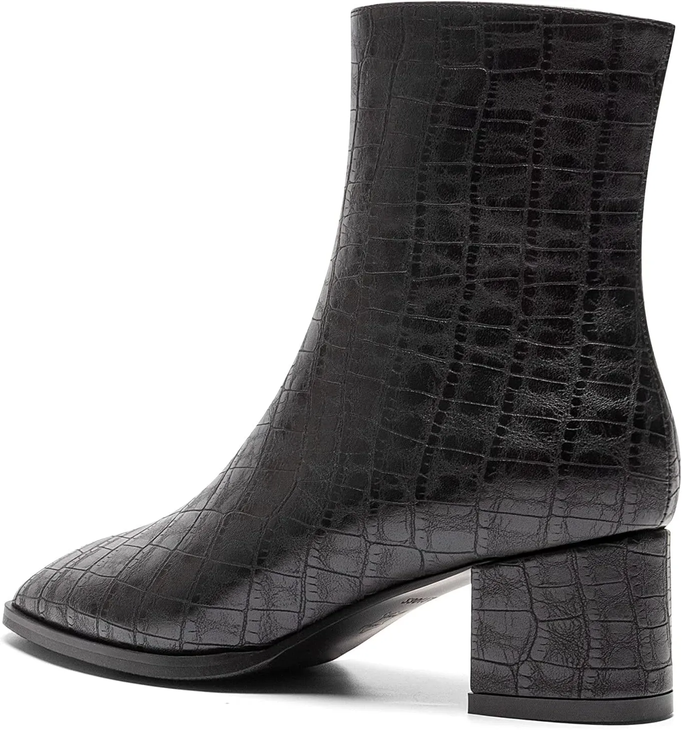 WAYDERNS Women's Square Toe Microfiber Zip Crocodile Print Chunky Low Heel Ankle High Boots 2 Inch