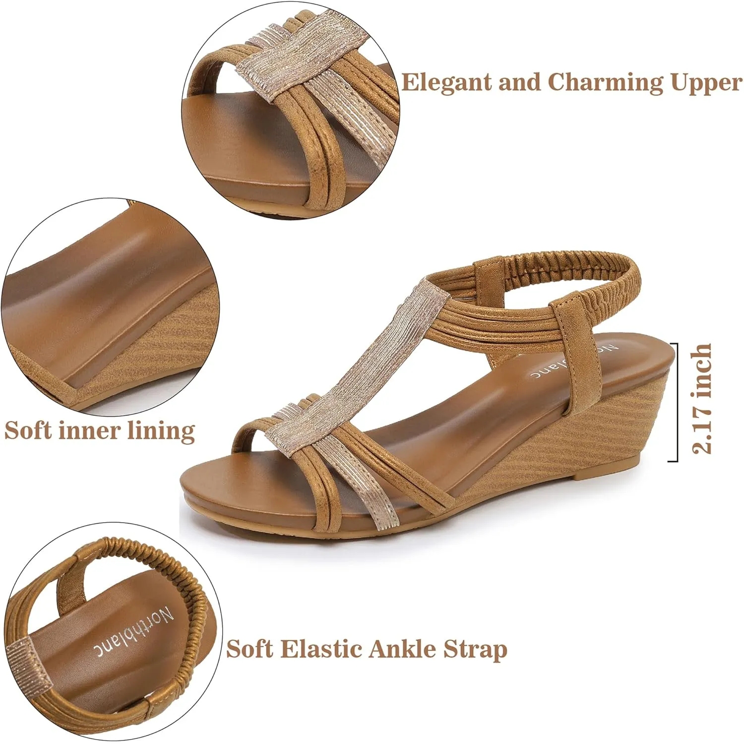 Wedge Sandals for Women Dressy - Comfortable Elastic Ankle Strap Wedges Sandals Open Toe Casual Summer Shoes