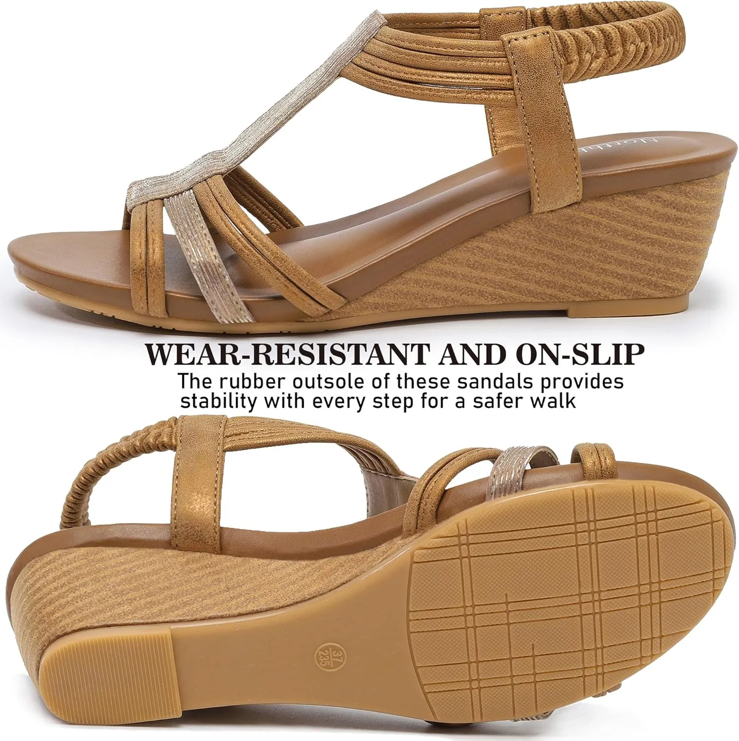 Wedge Sandals for Women Dressy - Comfortable Elastic Ankle Strap Wedges Sandals Open Toe Casual Summer Shoes
