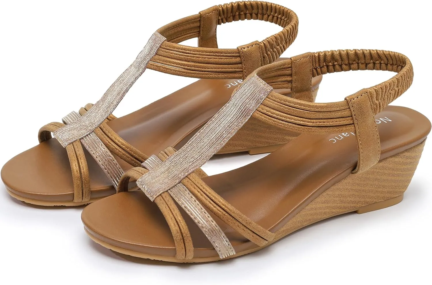 Wedge Sandals for Women Dressy - Comfortable Elastic Ankle Strap Wedges Sandals Open Toe Casual Summer Shoes