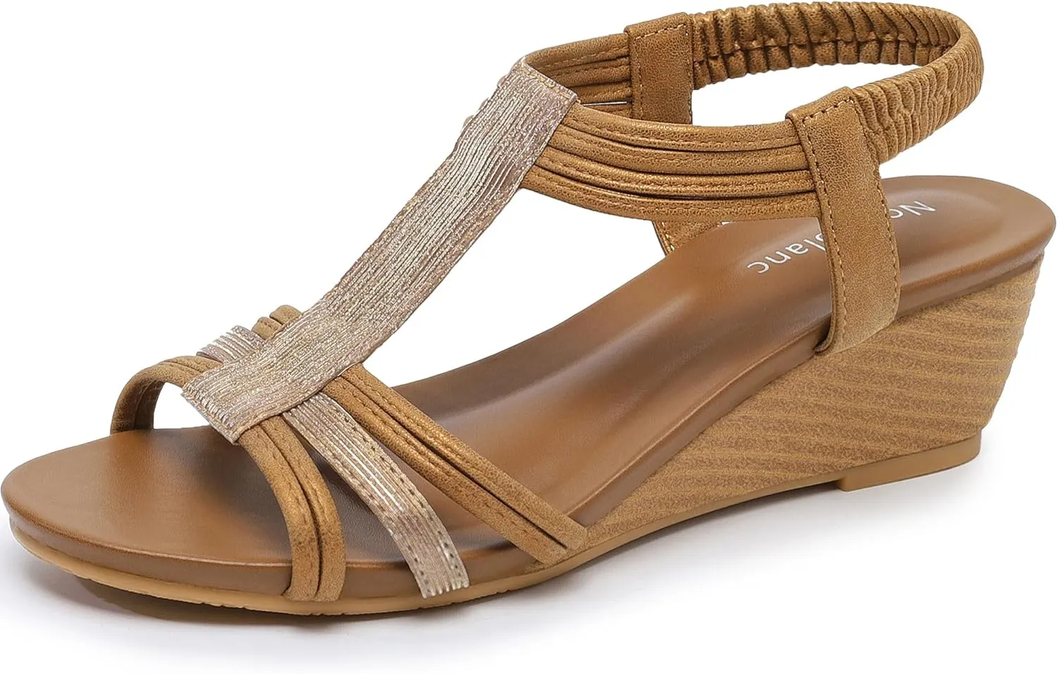 Wedge Sandals for Women Dressy - Comfortable Elastic Ankle Strap Wedges Sandals Open Toe Casual Summer Shoes