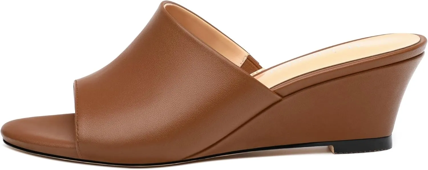 Wedge Sandals for Women Open Toe Wedge Heels Womens Matte High Heel Sandal Round Toe Heeled Wedge Sandals Slip on Casual shoes 2 inch