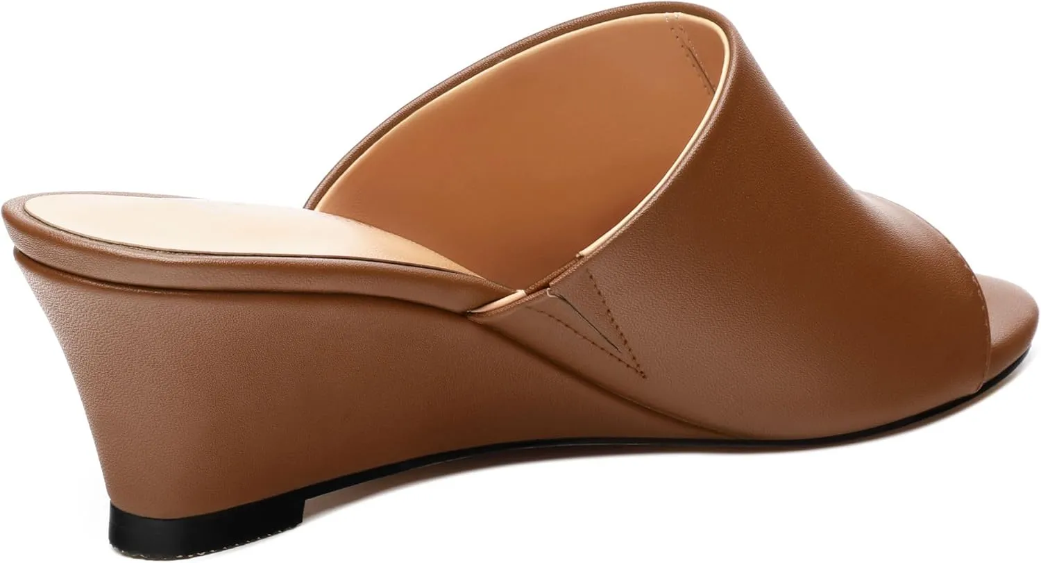 Wedge Sandals for Women Open Toe Wedge Heels Womens Matte High Heel Sandal Round Toe Heeled Wedge Sandals Slip on Casual shoes 2 inch