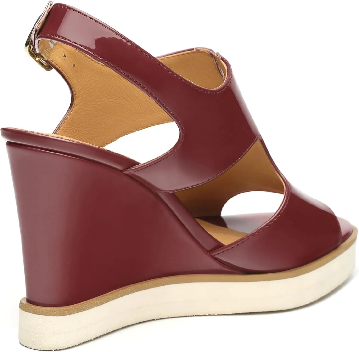 Wedge Sandals for Women,Slingback Open Toe Patent Wedge Heels,Womens Round Toe Slip on Heeled Sandals,Casual Dress Party Shoes 3.3 Inch