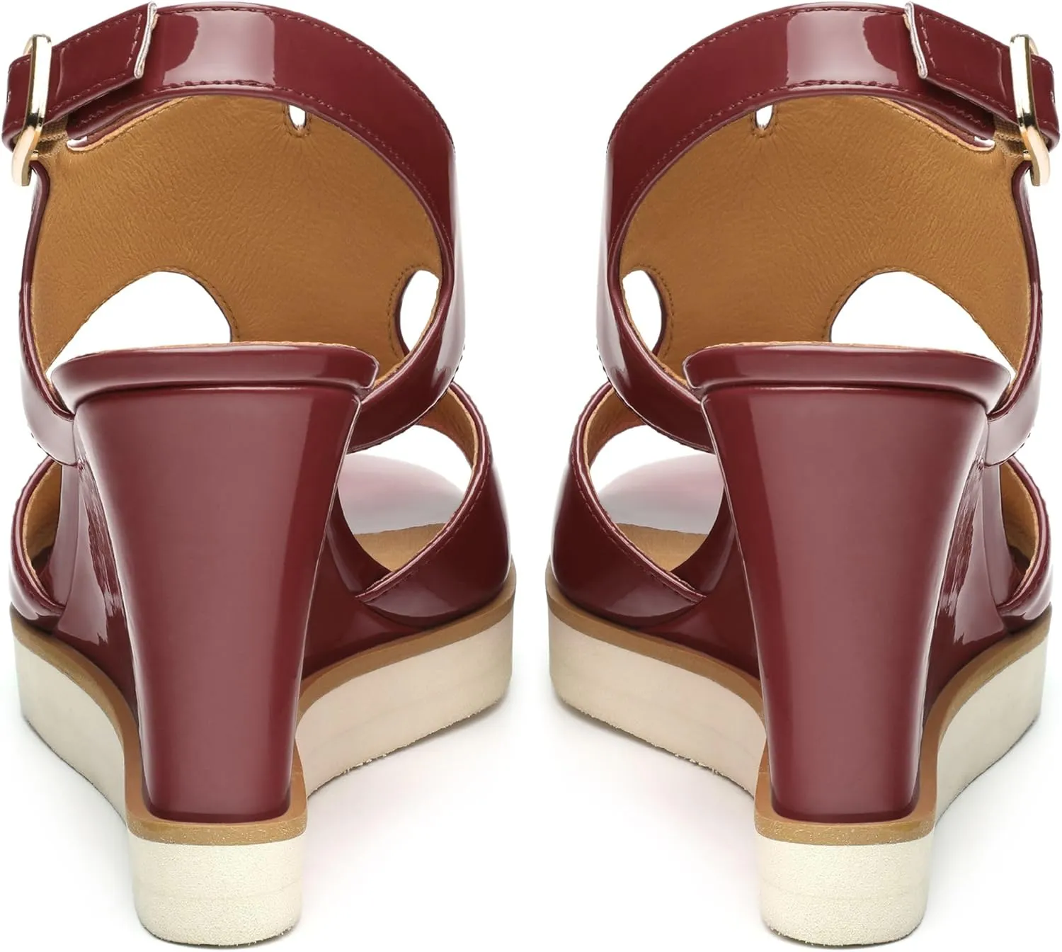 Wedge Sandals for Women,Slingback Open Toe Patent Wedge Heels,Womens Round Toe Slip on Heeled Sandals,Casual Dress Party Shoes 3.3 Inch