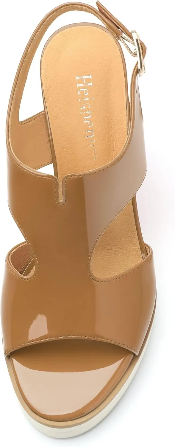 Wedge Sandals for Women,Slingback Open Toe Patent Wedge Heels,Womens Round Toe Slip on Heeled Sandals,Casual Dress Party Shoes 3.3 Inch