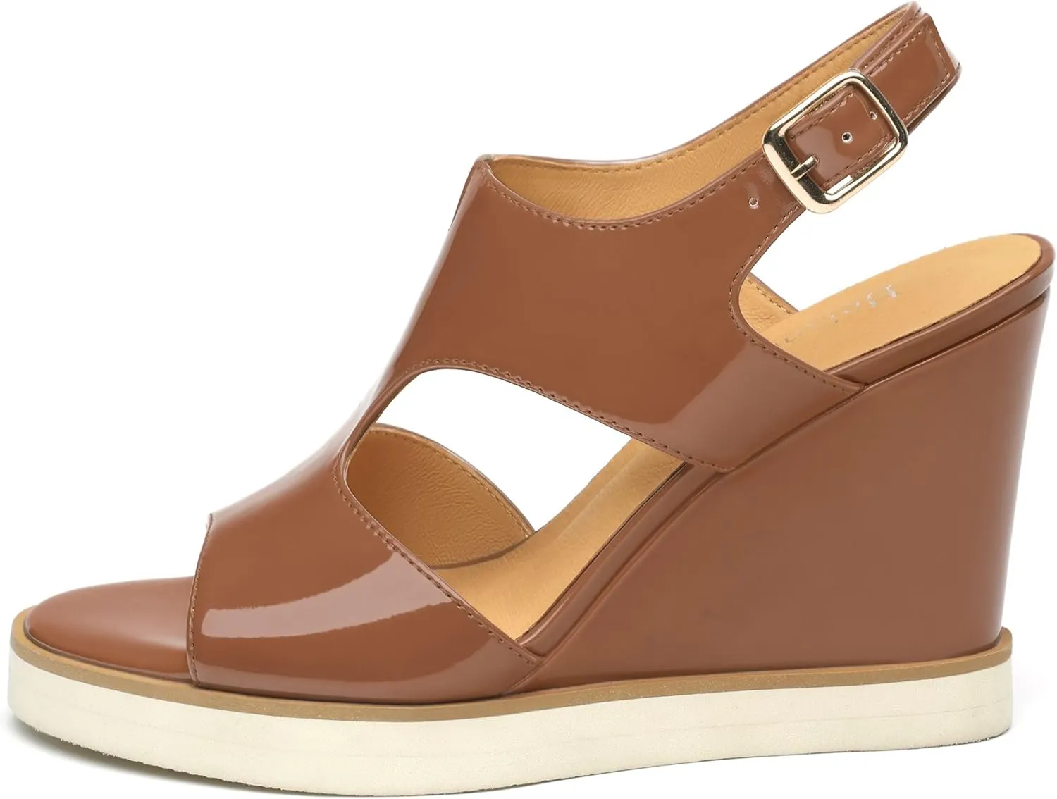 Wedge Sandals for Women,Slingback Open Toe Patent Wedge Heels,Womens Round Toe Slip on Heeled Sandals,Casual Dress Party Shoes 3.3 Inch