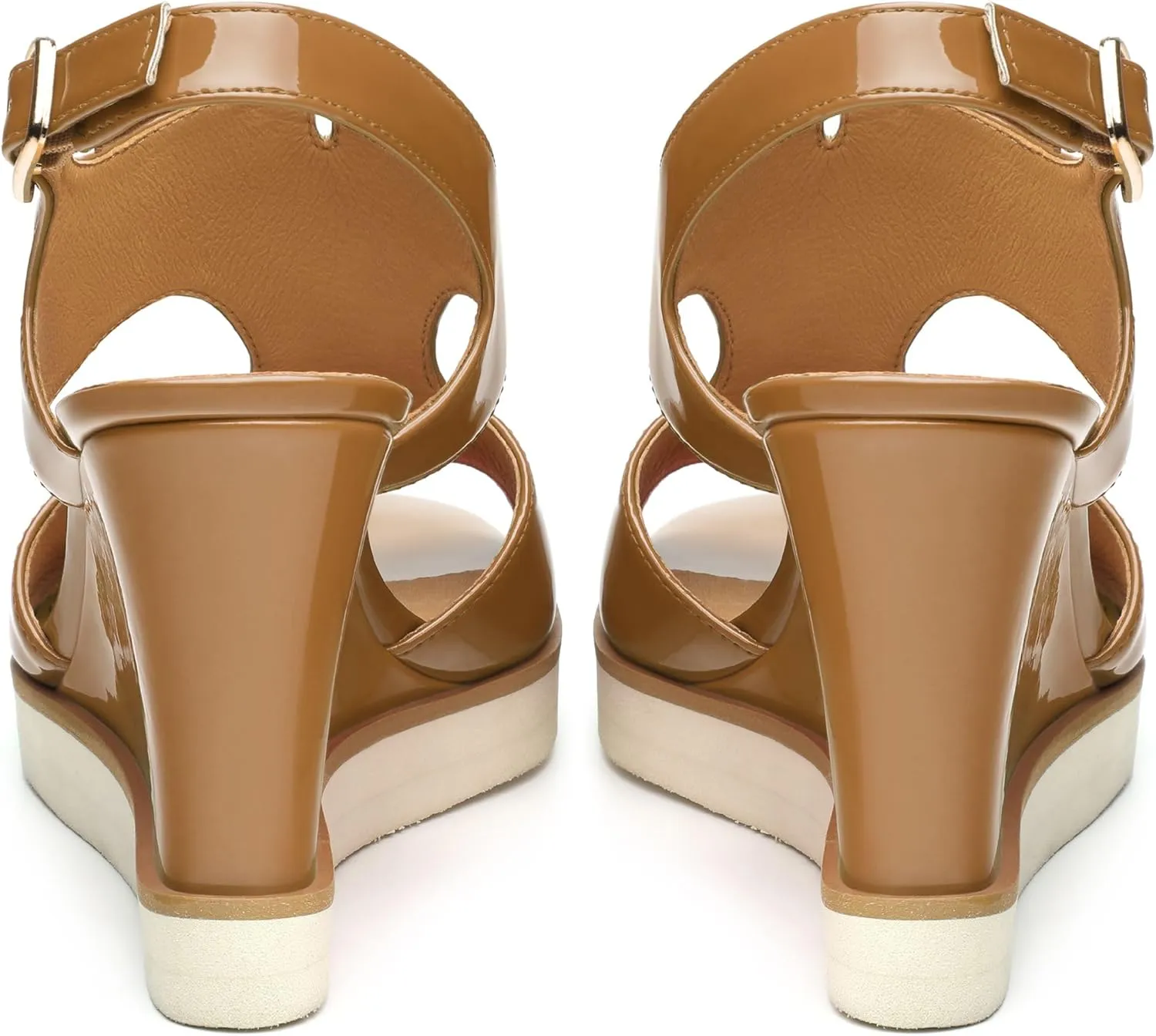 Wedge Sandals for Women,Slingback Open Toe Patent Wedge Heels,Womens Round Toe Slip on Heeled Sandals,Casual Dress Party Shoes 3.3 Inch