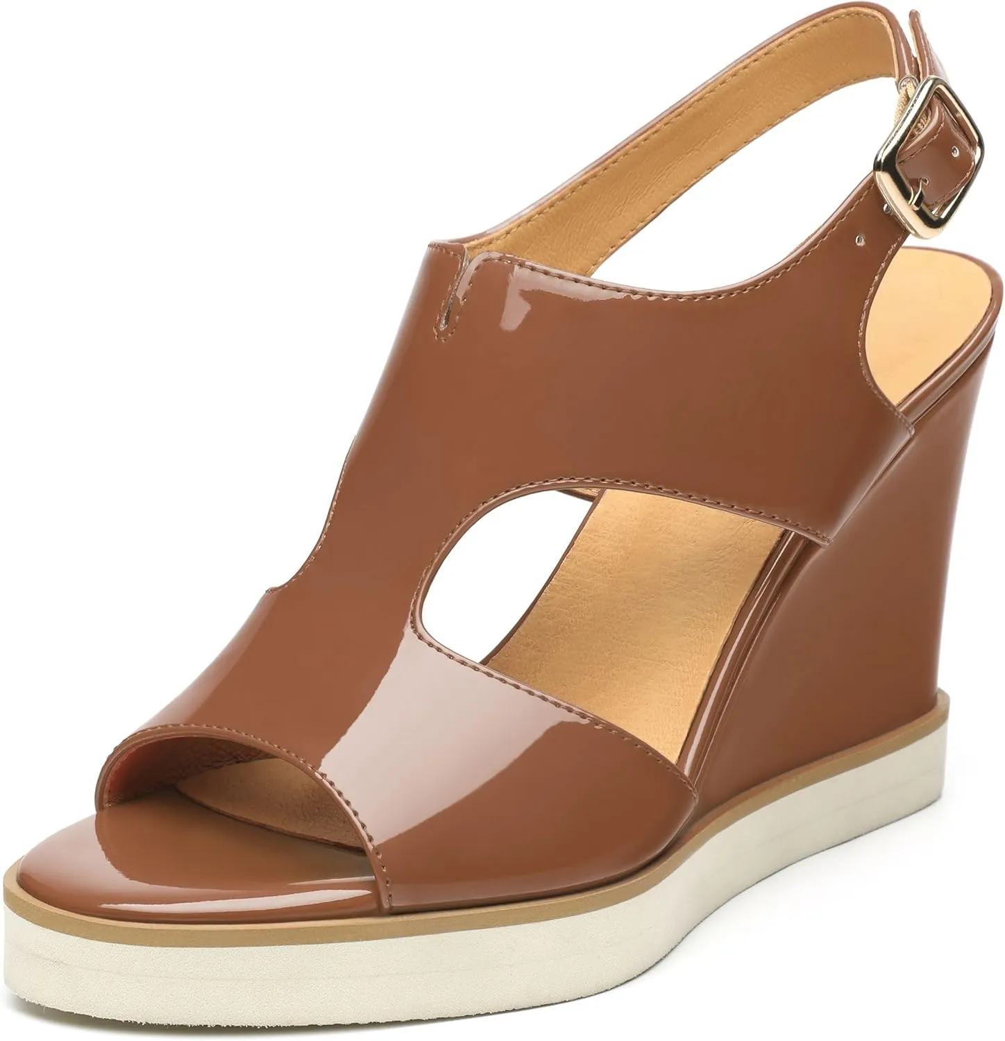 Wedge Sandals for Women,Slingback Open Toe Patent Wedge Heels,Womens Round Toe Slip on Heeled Sandals,Casual Dress Party Shoes 3.3 Inch