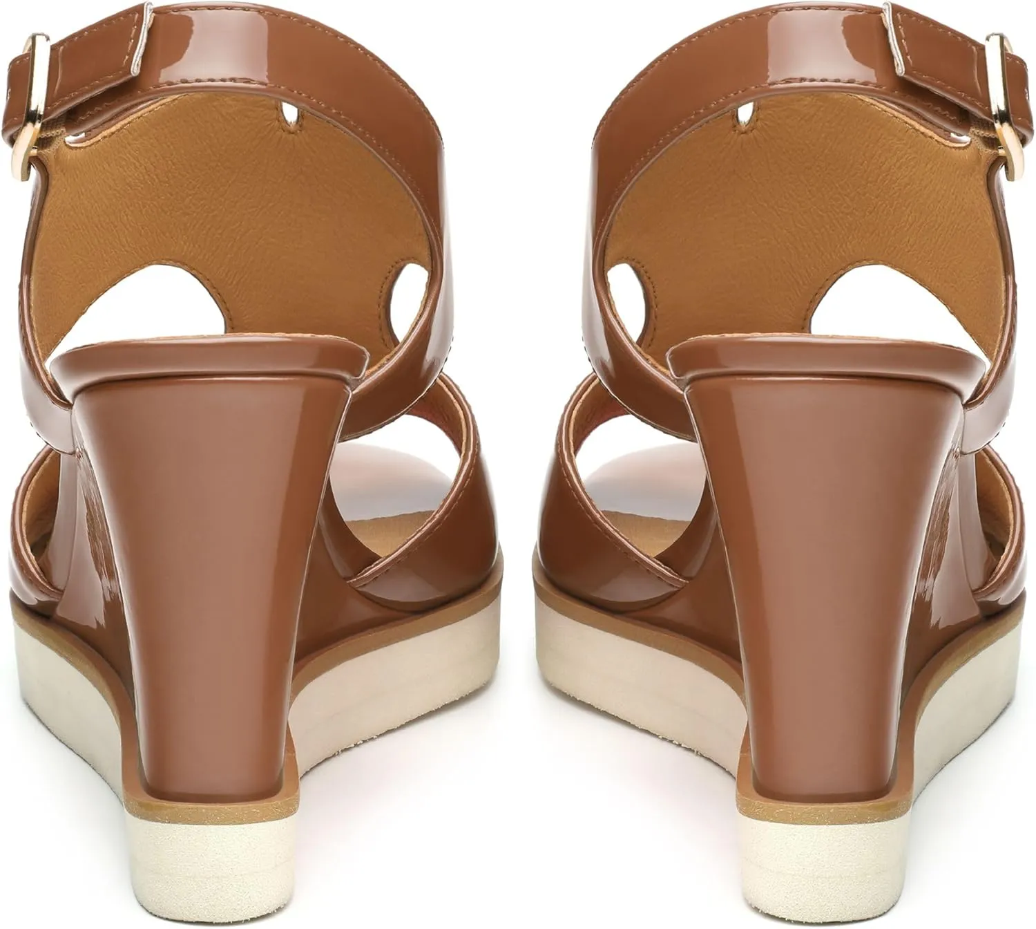 Wedge Sandals for Women,Slingback Open Toe Patent Wedge Heels,Womens Round Toe Slip on Heeled Sandals,Casual Dress Party Shoes 3.3 Inch
