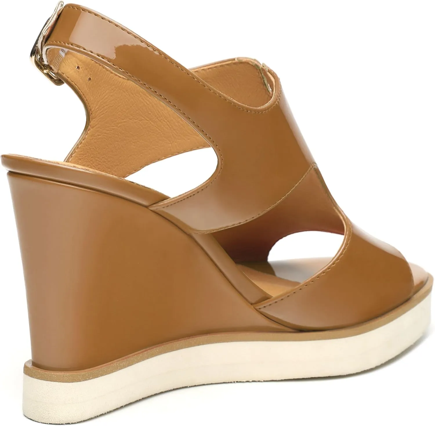 Wedge Sandals for Women,Slingback Open Toe Patent Wedge Heels,Womens Round Toe Slip on Heeled Sandals,Casual Dress Party Shoes 3.3 Inch