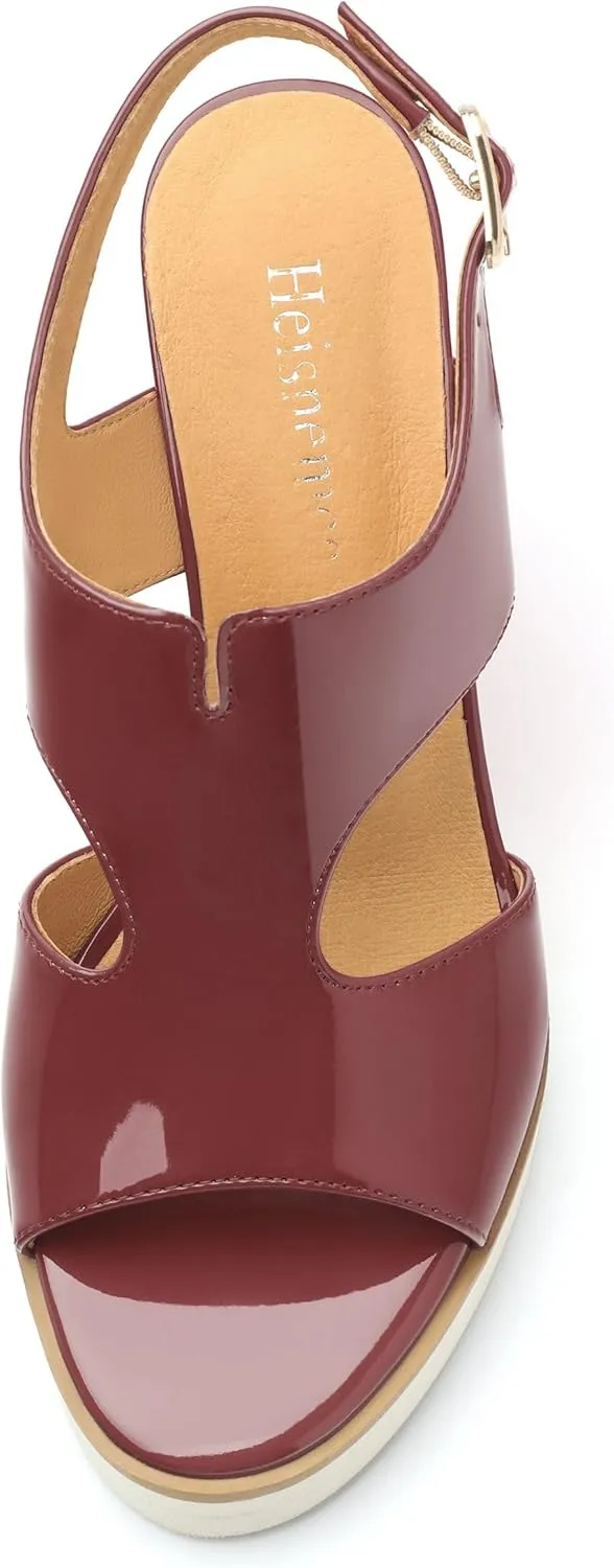 Wedge Sandals for Women,Slingback Open Toe Patent Wedge Heels,Womens Round Toe Slip on Heeled Sandals,Casual Dress Party Shoes 3.3 Inch