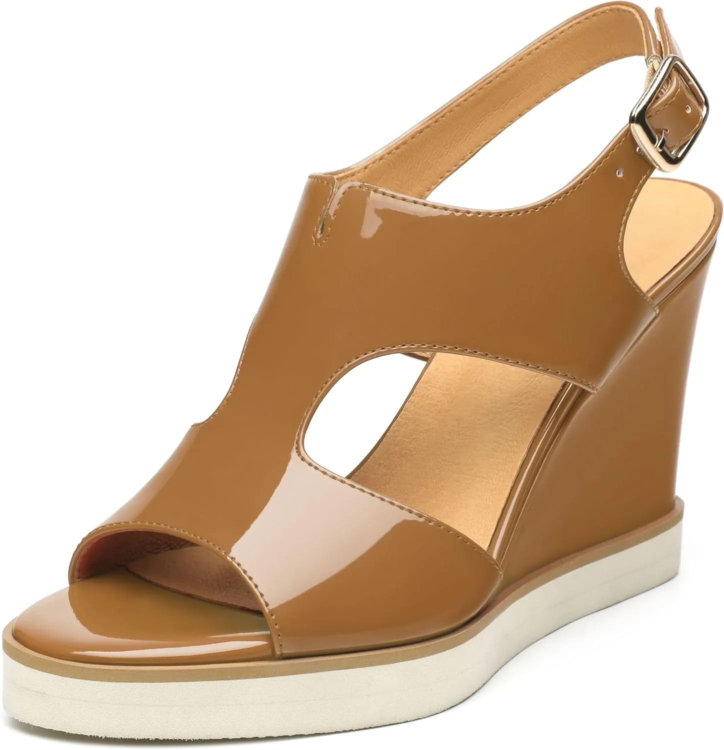 Wedge Sandals for Women,Slingback Open Toe Patent Wedge Heels,Womens Round Toe Slip on Heeled Sandals,Casual Dress Party Shoes 3.3 Inch