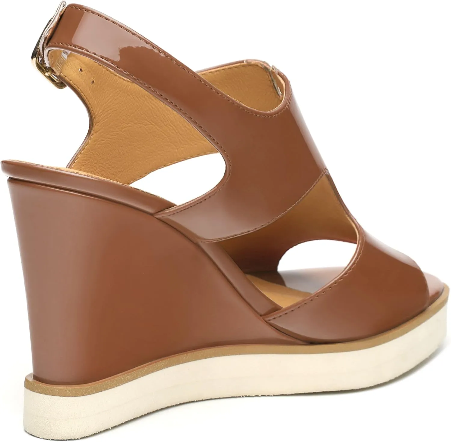 Wedge Sandals for Women,Slingback Open Toe Patent Wedge Heels,Womens Round Toe Slip on Heeled Sandals,Casual Dress Party Shoes 3.3 Inch