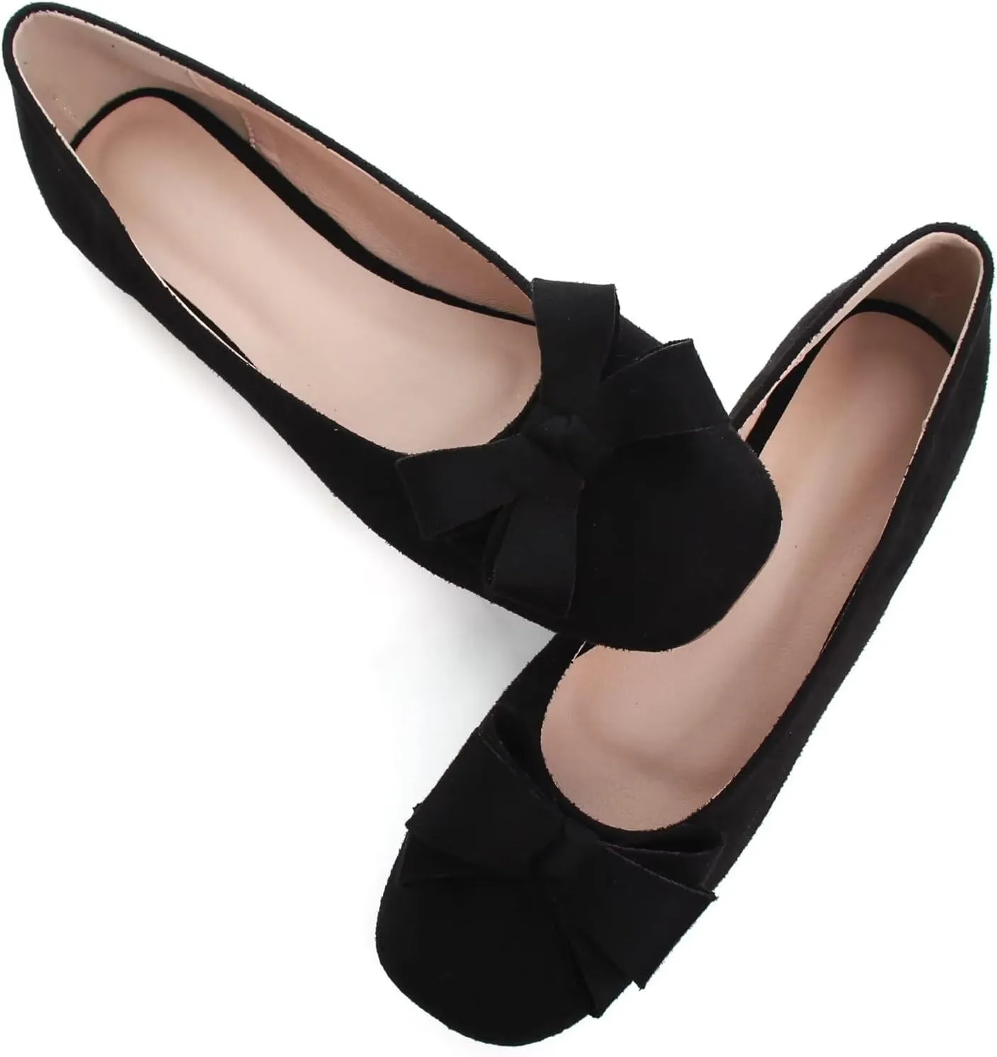 WENJIAZHIZHI Square Toe Bow Flats for Women Solid Color Low-Heel Slip-ons Cozy Soft Office Lady Dress Shoes