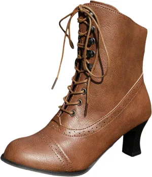 Western Cowboy Boots for Women Kitten Heel,Victorian Mid Calf Boot Lace Up Ankle Booties Comfy Walking Dressy Shoes