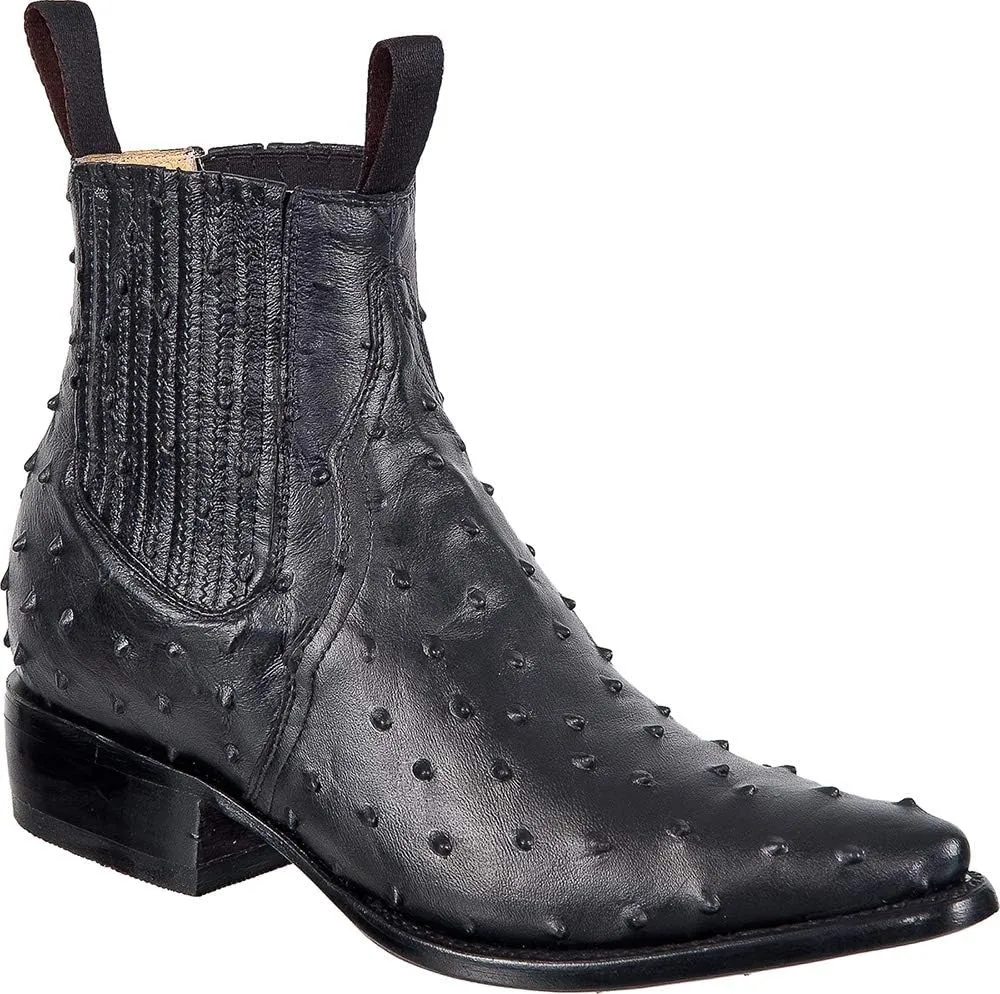 Western Shops Mens Leather Cowboy Boots Ostrich Print Short Ankle Western J Toe Boot