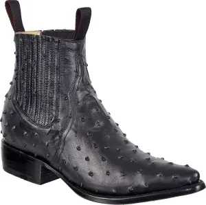 Western Shops Mens Leather Cowboy Boots Ostrich Print Short Ankle Western J Toe Boot