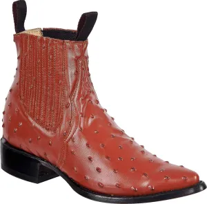 Western Shops Mens Leather Cowboy Boots Ostrich Print Short Ankle Western J Toe Boot