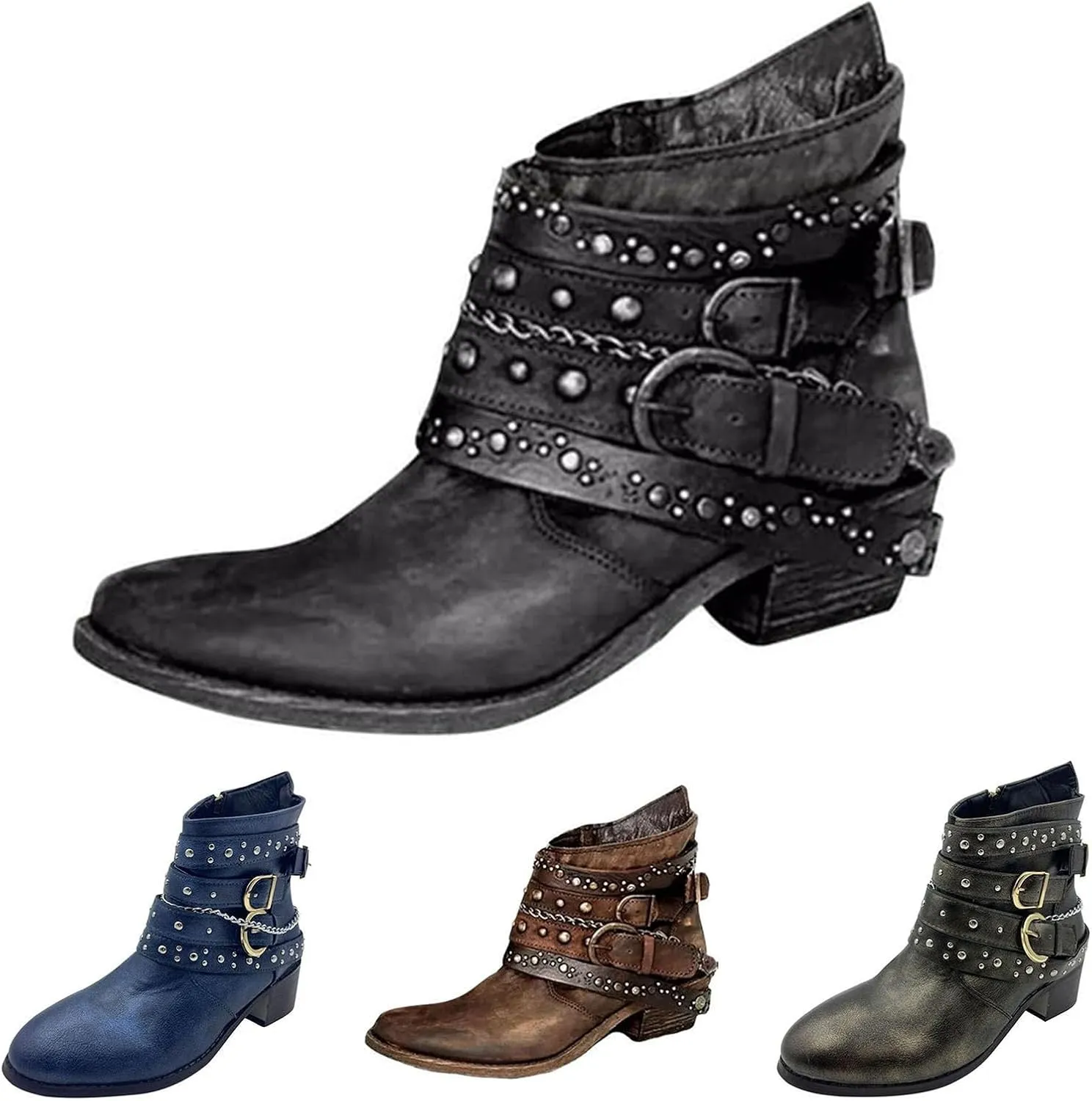 With Heel Girls 36 Women's Boots Short Bootie Cowboy Motorcycle Leather Shoes Ankle Blue