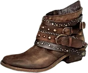 With Heel Girls 36 Women's Boots Short Bootie Cowboy Motorcycle Leather Shoes Ankle Blue