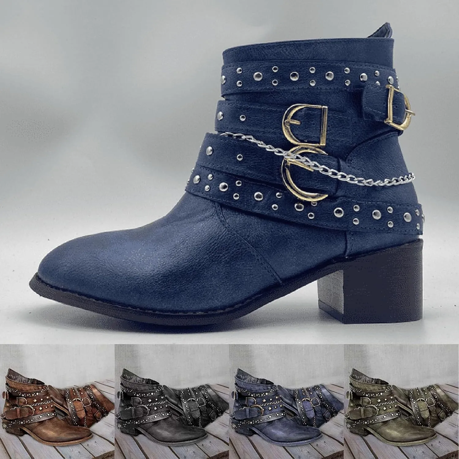 With Heel Girls 36 Women's Boots Short Bootie Cowboy Motorcycle Leather Shoes Ankle Blue