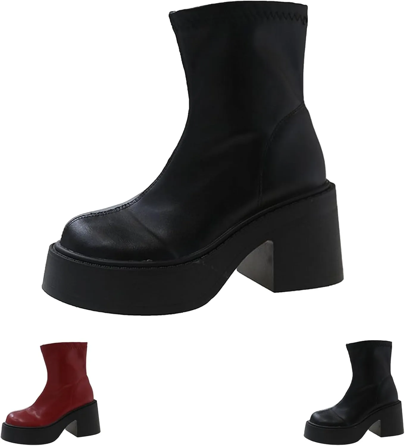 Women Ankle Boots Women Booties Ankle Womans Booties Low Cut Boots for Women Black Leather Ankle Boots for Women Chunky Heel Booties To Wear with Dresses Narrow Ankle