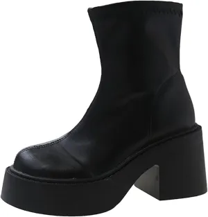 Women Ankle Boots Women Booties Ankle Womans Booties Low Cut Boots for Women Black Leather Ankle Boots for Women Chunky Heel Booties To Wear with Dresses Narrow Ankle