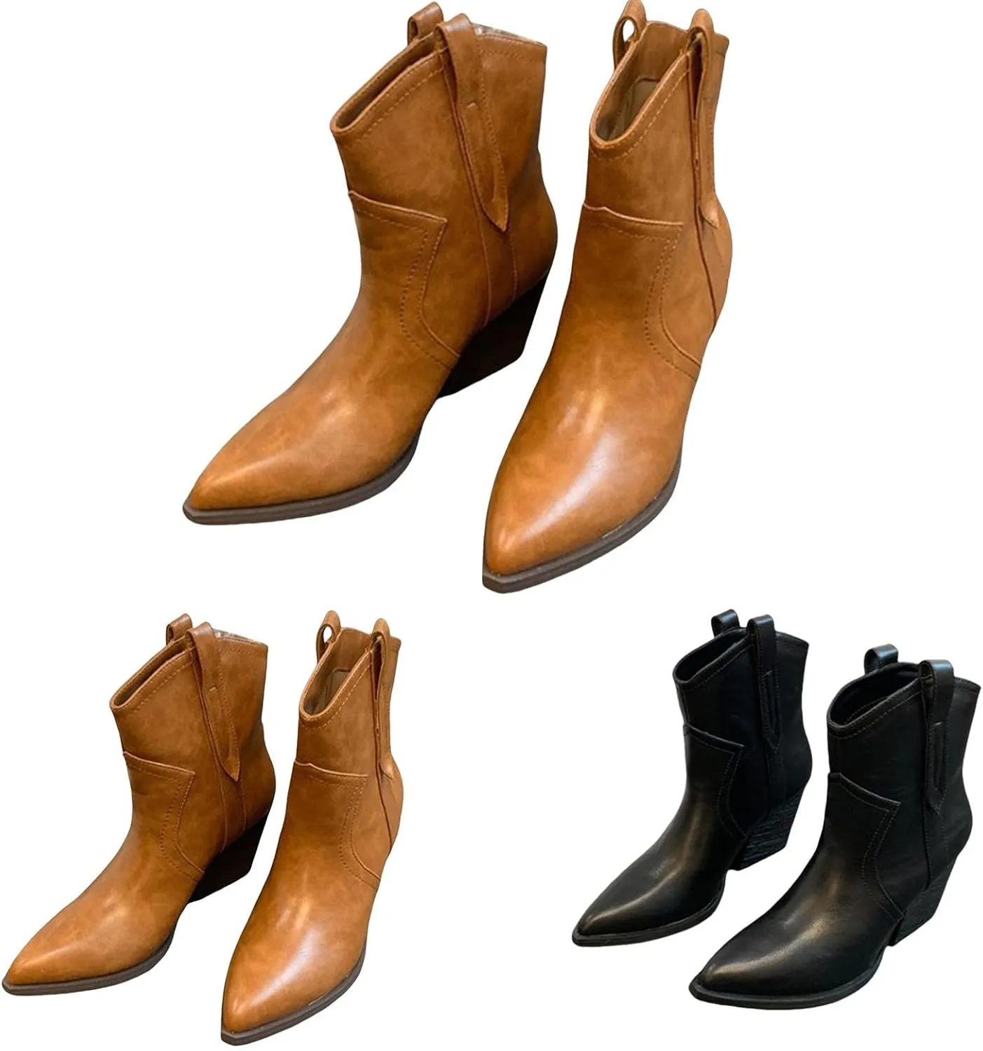 Women Ankle Boots Women Booties Ankle Womans Booties Low Cut Boots for Women Black Leather Ankle Boots for Women Chunky Heel Booties To Wear with Dresses Narrow Ankle