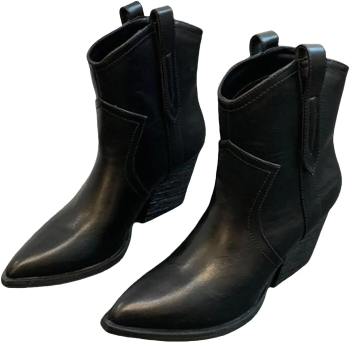 Women Ankle Boots Women Booties Ankle Womans Booties Low Cut Boots for Women Black Leather Ankle Boots for Women Chunky Heel Booties To Wear with Dresses Narrow Ankle