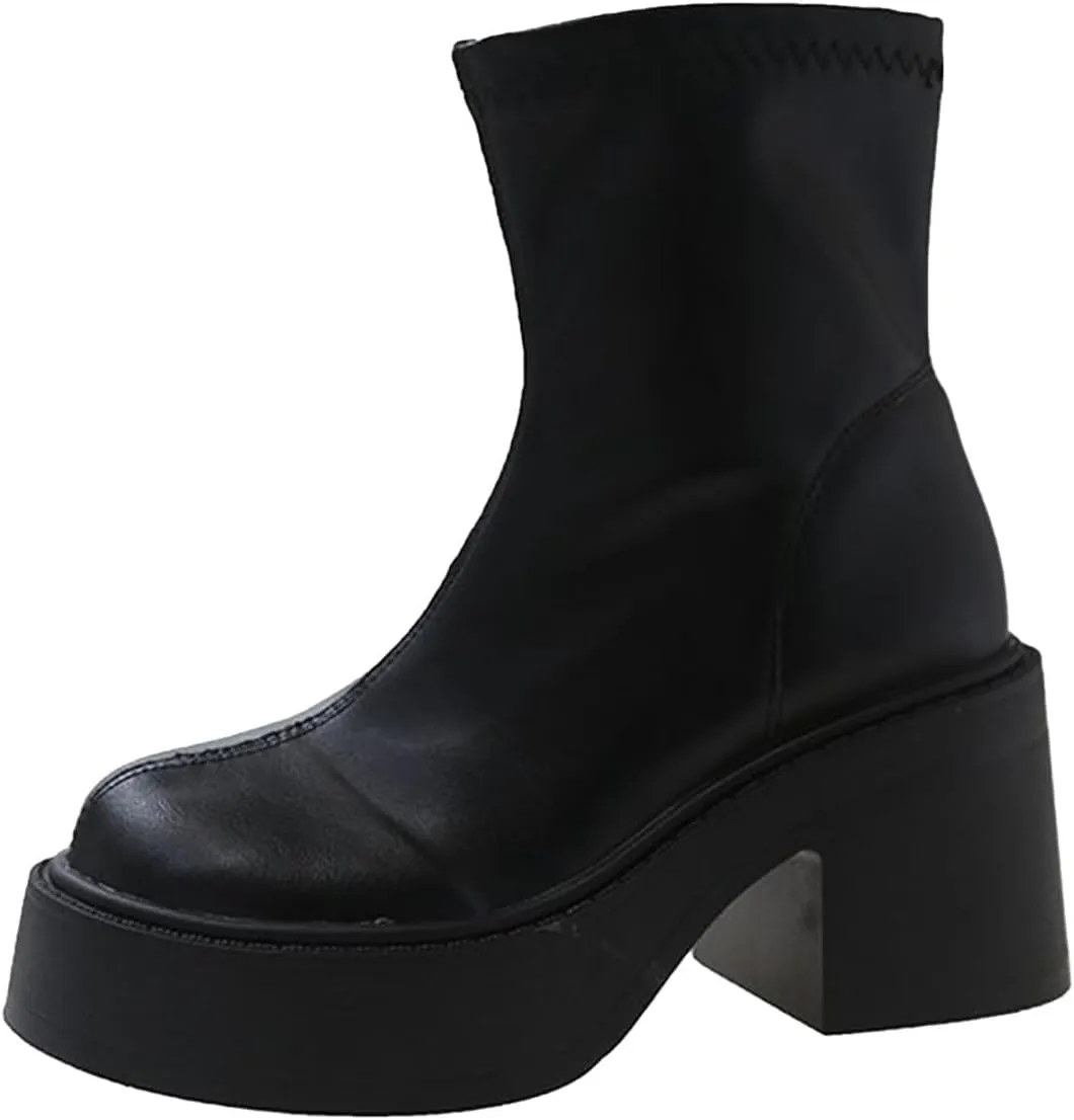 Women Ankle Boots Women Booties Ankle Womans Booties Low Cut Boots for Women Black Leather Ankle Boots for Women Chunky Heel Booties To Wear with Dresses Narrow Ankle
