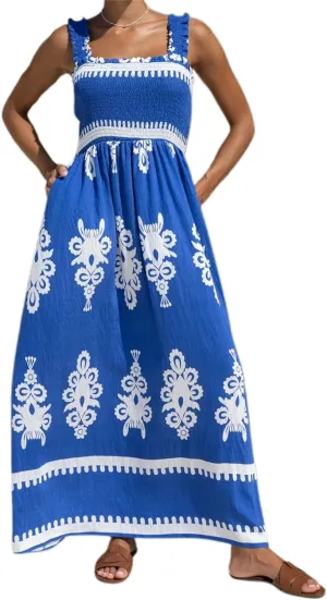 Women Floral Maxi Dress Summer Tie Strap Ruffle Sleeveless Backless Boho Long Dress Flowy Beach Vacation Sundress